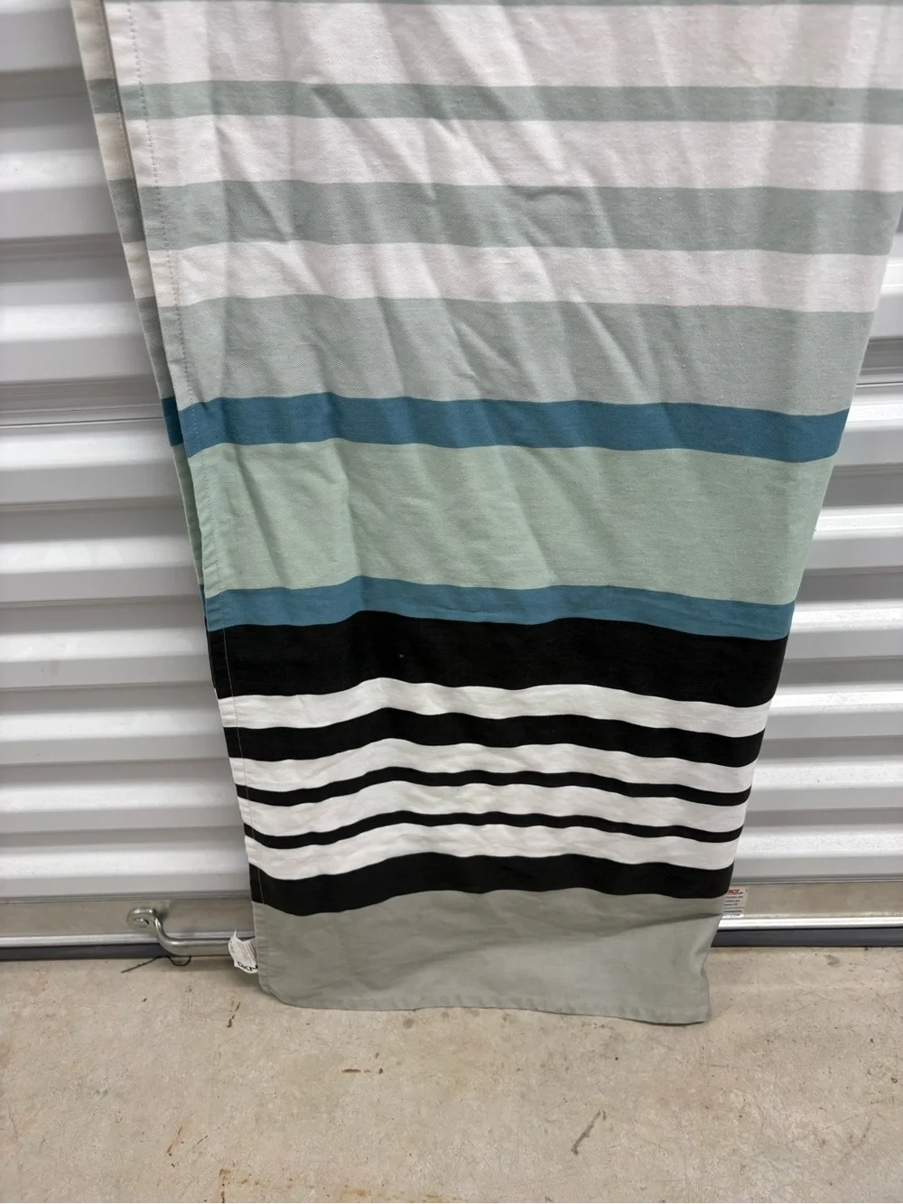 Striped Rod Pocket Cotton Curtain Panel Gray Blue White Black Opaque